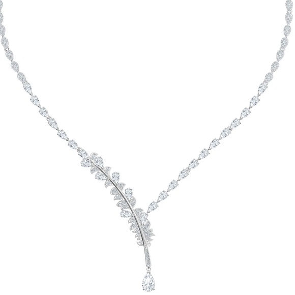 Swarovski Rhodium Feather Crystal Necklace - Picture 5 of 11